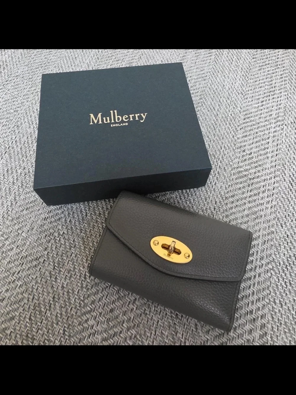 Mulberry Black Pebbled Leather Card & Key Holder with Gold Turnlock